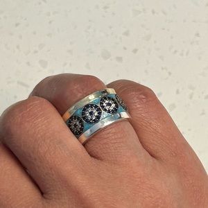 Turkish Jewelry Blue Enamel Evil Eye Sapphire Topaz Sterling Silver Ring